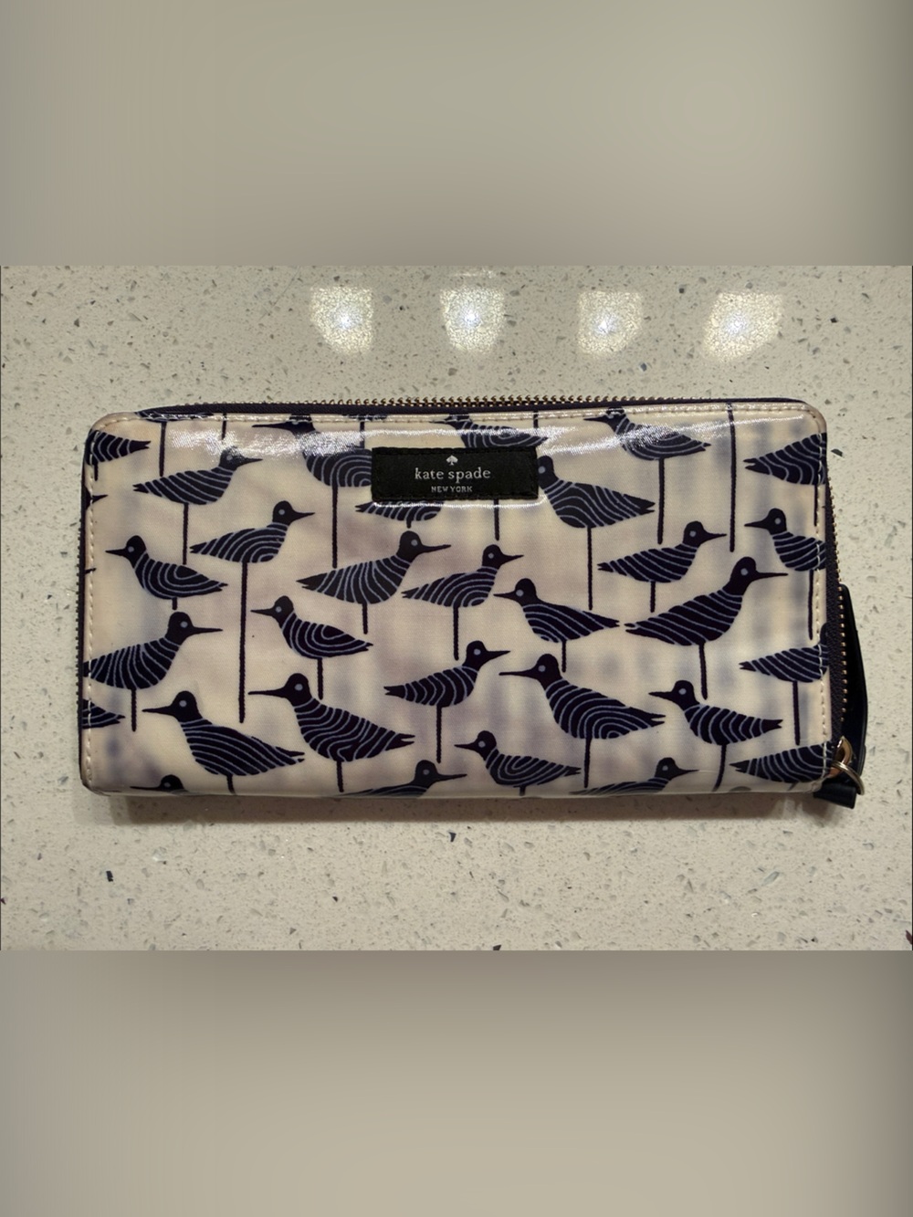 kate spade Navy and Cream Bird Pattern Zip Wallet